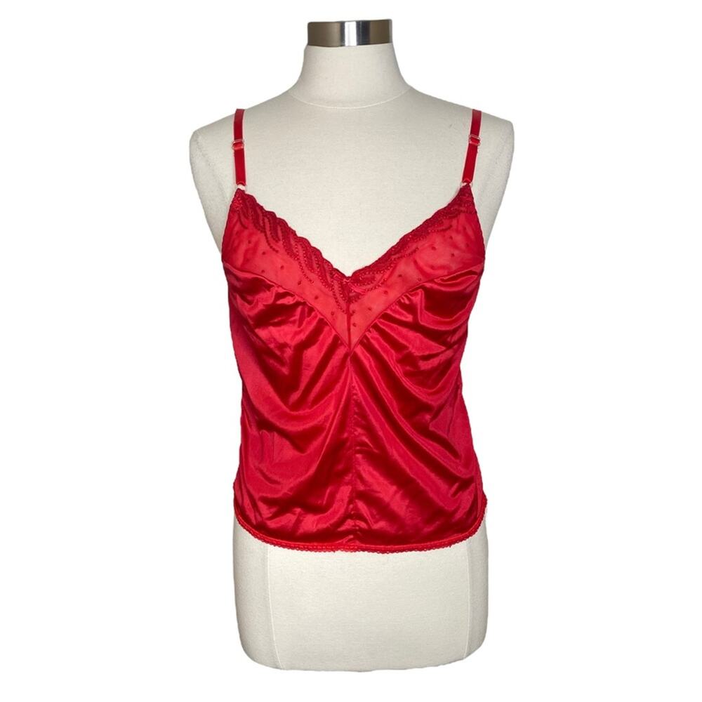 Vintage Mystic Creations Red‎ Satin Nylon Cami Tank Top Women's Size Medium